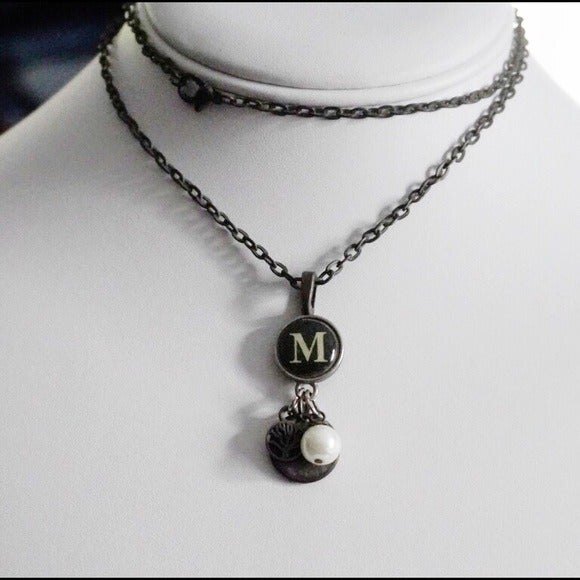 M Initial Love Tree of Life Pendant Necklace Antiqued Gold Tone - Picture 1 of 5